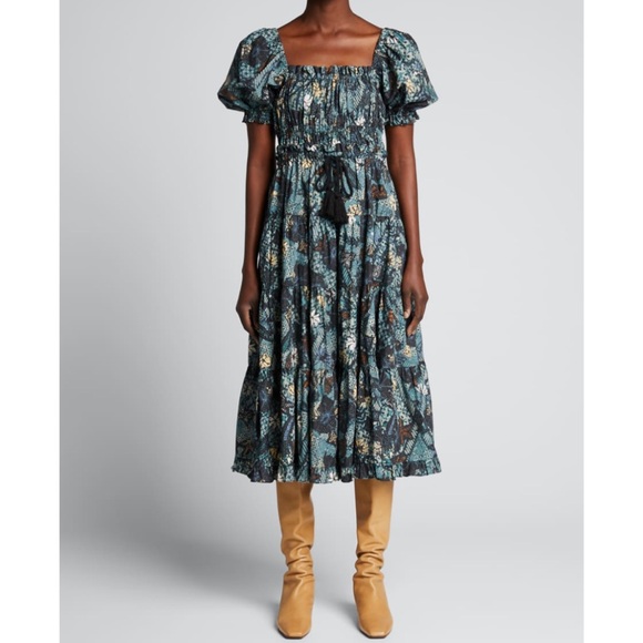 New Ulla Johnson Iliana Floral Print Midi Dress Cotton Rainforest 2 - Picture 1 of 16
